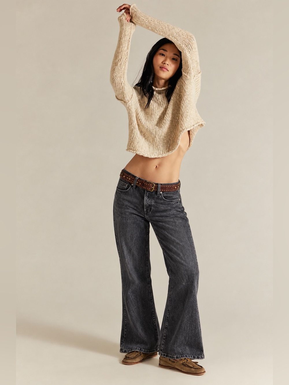Ava & Viv Flare Wide Leg Jeans High Rise Washed Black Buttery Soft Stretch 20